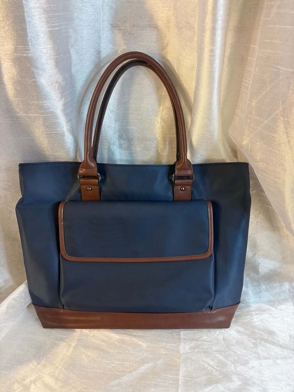 Blue and Brown Laptop Tote Bag